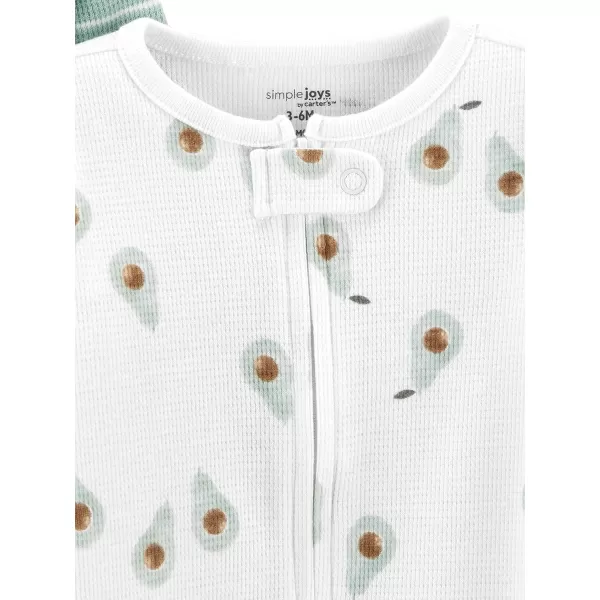 imageSimple Joys by Carters Baby 2Way Zip Thermal Footed Sleep and Play Pack of 2Mint Green StripeWhite Avocados