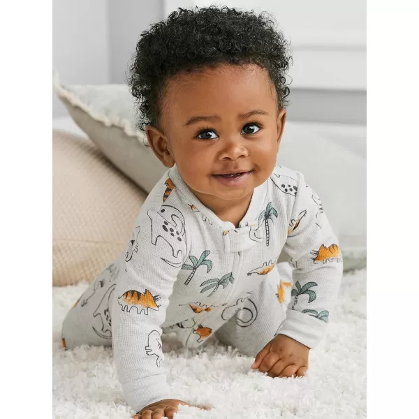 imageSimple Joys by Carters Baby Boys 2Way Zip Thermal Footed Sleep and Play Pack of 2Dusty Blue BearIvory Dinosaur