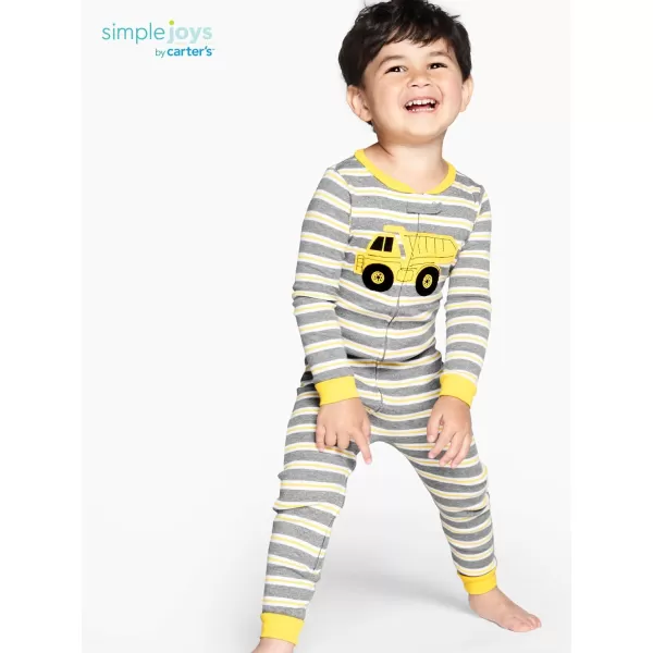 imageSimple Joys by Carters Baby Boys 3Pack Snug Fit Footless Cotton PajamasBlack MonsterBlue DinosaurGrey Stripe