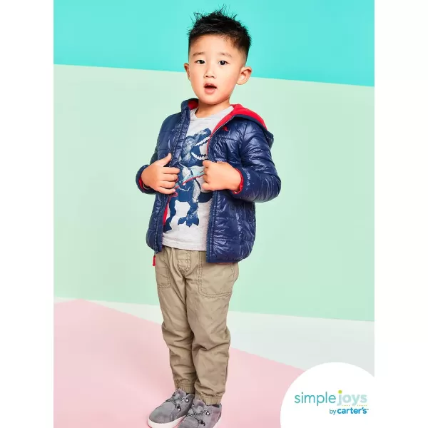 imageSimple Joys by Carters Baby Boys 3Piece Fleece Jacket LongSleeve Shirt and Woven Pant Playwear SetBeigeGrey DinosaurNavy