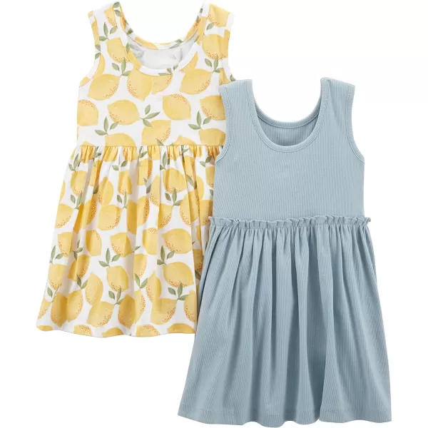 imageSimple Joys by Carters Baby Girls ShortSleeve and Sleeveless Dress Sets Pack of 2Dusty BlueWhite Lemon