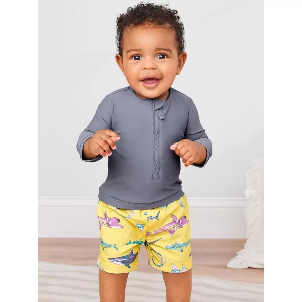 imageSimple Joys by Carters Boys Swimsuit Trunk and Rashguard SetDark GreyYellow Shark