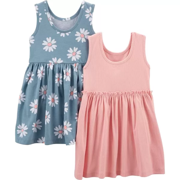 imageSimple Joys by Carters Girls ShortSleeve and Sleeveless Dress Sets Pack of 2Dusty Blue FloralPink