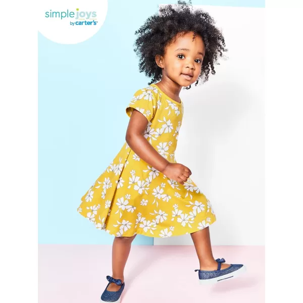 imageSimple Joys by Carters Girls ShortSleeve and Sleeveless Dress Sets Pack of 2Grey PineappleMustard Yellow Flowers