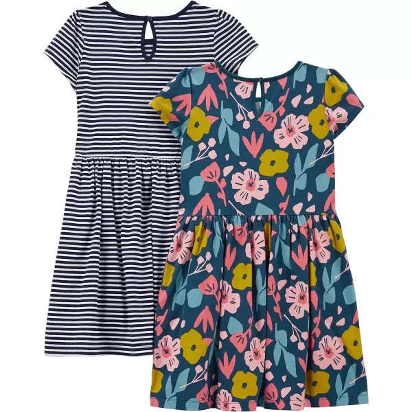 imageSimple Joys by Carters Girls ShortSleeve and Sleeveless Dress Sets Pack of 2Indigo FloralWhite Stripe