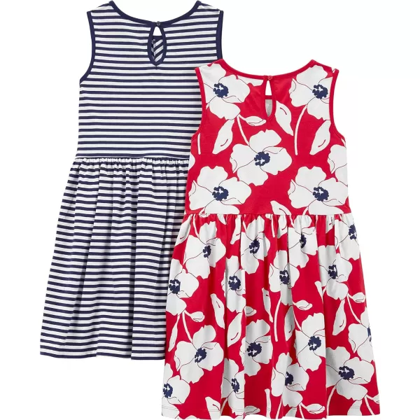 imageSimple Joys by Carters Girls ShortSleeve and Sleeveless Dress Sets Pack of 2Navy StripeRed Poppy Print