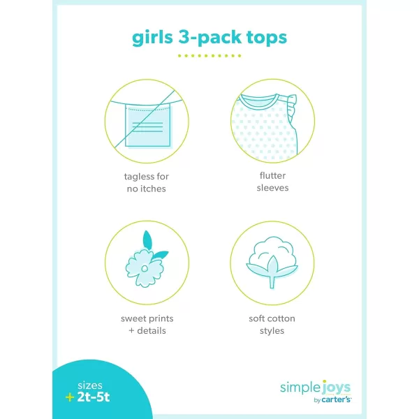 imageSimple Joys by Carters Toddler Girls ShortSleeve Shirts MultipacksBlue StripeWhite FloralYellow