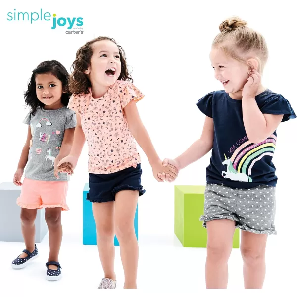 imageSimple Joys by Carters Toddler Girls ShortSleeve Shirts MultipacksGrey RainbowLight Orange Mixed PrintNavy Unicorn