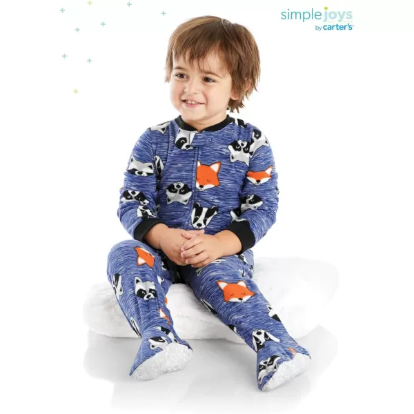 imageSimple Joys by Carters Toddlers and Baby Boys LooseFit Flame Resistant Fleece Footed Pajamas Pack of 3Blue FoxGrey CrocodileOrange Bear
