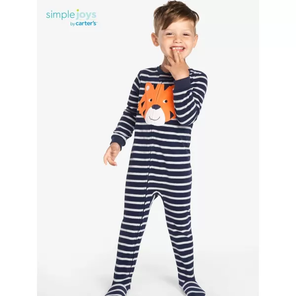 imageSimple Joys by Carters Toddlers and Baby Boys LooseFit Flame Resistant Fleece Footed Pajamas Pack of 3Charcoal SuperheroGreen Polar BearNavy Tiger