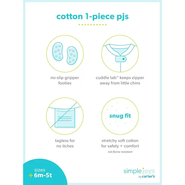imageSimple Joys by Carters Toddlers and Baby Boys SnugFit Footed Cotton Pajamas Pack of 3Green StripeGrey HeatherIndigo Wash Dinosaur