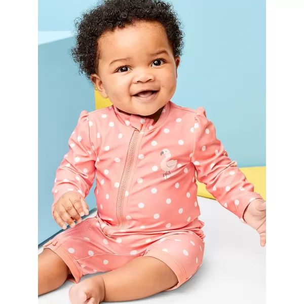 imageSimple Joys by Carters Toddlers and Baby Girls 1Piece Zip Rashguards Pack of 2Navy Sea FriendsPeach Dots