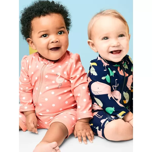 imageSimple Joys by Carters Toddlers and Baby Girls 1Piece Zip Rashguards Pack of 2Navy Sea FriendsPeach Dots