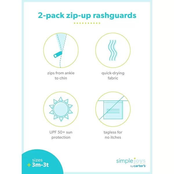 imageSimple Joys by Carters Toddlers and Baby Girls 1Piece Zip Rashguards Pack of 2Navy Sea FriendsPeach Dots
