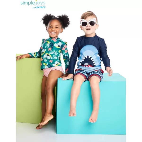 imageSimple Joys by Carters Toddlers and Baby Girls 2Piece Assorted Rashguard SetsGreen FloralPink Stripe