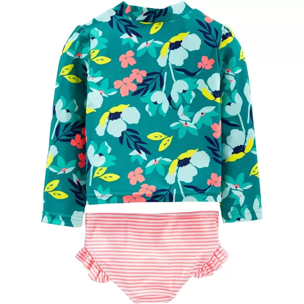 imageSimple Joys by Carters Toddlers and Baby Girls 2Piece Assorted Rashguard SetsGreen FloralPink Stripe