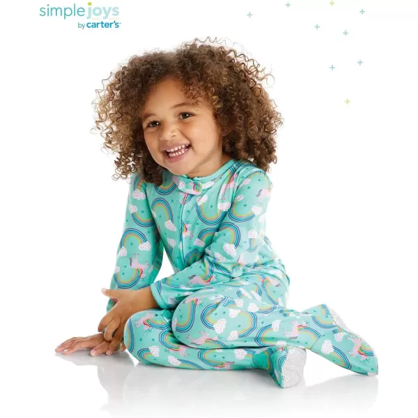 imageSimple Joys by Carters Toddlers and Baby Girls LooseFit Polyester Jersey Footed Pajamas Pack of 3CactusGiraffeRainbow