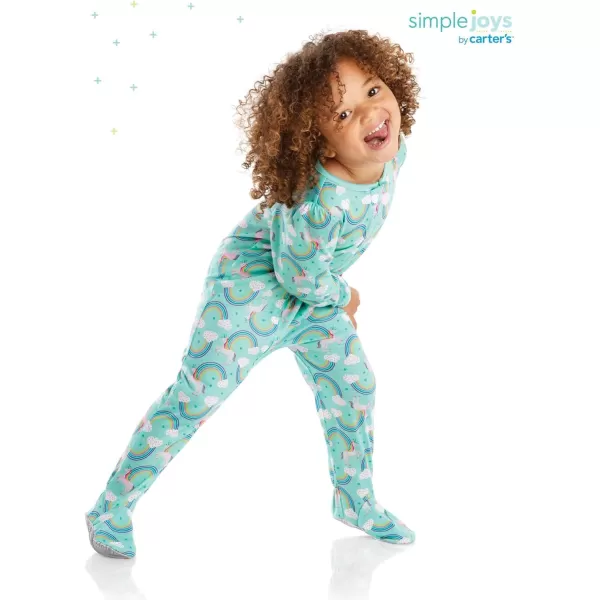 imageSimple Joys by Carters Toddlers and Baby Girls LooseFit Polyester Jersey Footed Pajamas Pack of 3CactusGiraffeRainbow