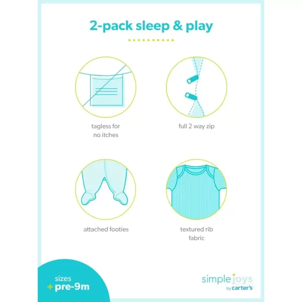 imageSimple Joys by Carters Unisex Babies 2Way Zip Textured Sleep and Play Pack of 2Light BurgundyPink Floral