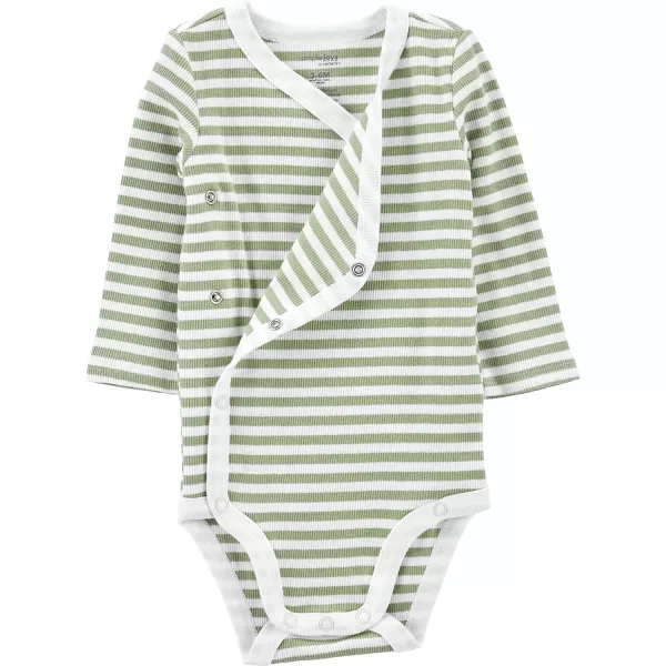 imageSimple Joys by Carters Unisex Babies Textured Bodysuits Pack of 4Jade Green StripeLight GreyOliveWhite Clouds