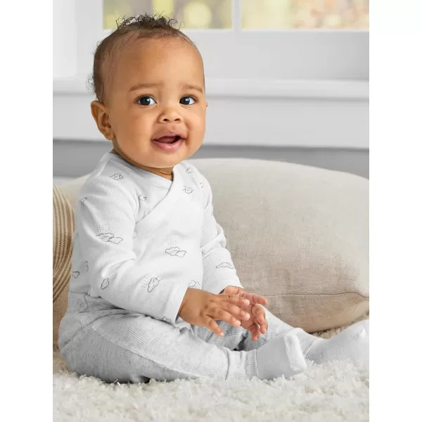 imageSimple Joys by Carters Unisex Babies Textured Bodysuits Pack of 4Jade Green StripeLight GreyOliveWhite Clouds