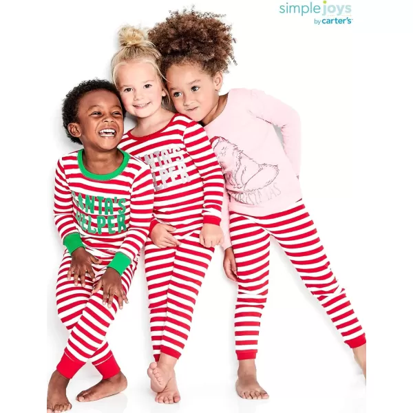 imageSimple Joys by Carters Unisex Babies Toddlers and Kids 3Piece SnugFit Cotton Christmas Pajama Set Pack of 3Pink SantaRed Stripe