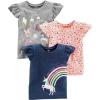 imageSimple Joys by Carters Girls ShortSleeve Shirts and Tops Pack of 3Grey RainbowLight Orange Mixed PrintNavy Unicorn