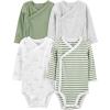imageSimple Joys by Carters unisexbaby 4pack Side Snap BodysuitJade Green StripeLight GreyOliveWhite Clouds