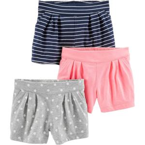 imageSimple Joys by Carters Girls 3Pack Knit ShortsGrey DotsNavy StripePink