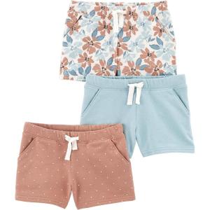 imageSimple Joys by Carters Girls 3Pack Knit ShortsLight Brown DotsPale BlueWhite Floral
