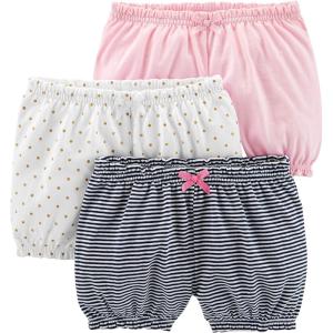imageSimple Joys by Carters Girls 3Pack Knit ShortsLight PinkNavy StripeWhite Dots