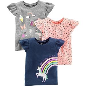 imageSimple Joys by Carters Girls ShortSleeve Shirts and Tops Pack of 3Grey RainbowLight Orange Mixed PrintNavy Unicorn