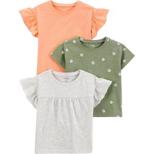 imageSimple Joys by Carters Girls ShortSleeve Shirts and Tops Pack of 3GreyLight OrangeOlive Flowers