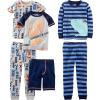 imageSimple Joys by Carters Boys 6Piece Snug Fit Cotton Pajama SetGrey CarsNavy StripeText Print