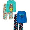 imageSimple Joys by Carters Boys and Toddlers 4Piece Pajama Set Cotton Top ampamp Fleece BottomBlueGrey BearTurquoise GreenJunk Food Monster