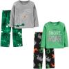 imageSimple Joys by Carters Boys and Toddlers 4Piece Pajama Set Cotton Top ampamp Fleece BottomDinosaur