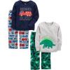 imageSimple Joys by Carters Boys and Toddlers 4Piece Pajama Set Cotton Top ampamp Fleece BottomGreyGreen DinosaurFiretruckHeroes