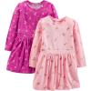 imageSimple Joys by Carters Girls 2Pack LongSleeve Dress SetBlush UnicornDark Pink Floral