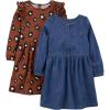 imageSimple Joys by Carters Girls 2Pack LongSleeve Dress SetBrown CheetahDark Denim