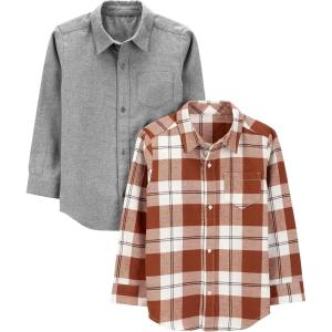 imageSimple Joys by Carters Boys LongSleeve Woven Shirt Pack of 2GreyMaroon Plaid