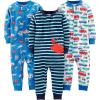 imageSimple Joys by Carters Kids 3Pack Snug Fit Footless Cotton PajamasBlue Sea LifeNavy StripeWhite Cars