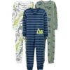 imageSimple Joys by Carters Kids 3Pack Snug Fit Footless Cotton PajamasBlue StripeGreen TrucksWhite Dinosaur