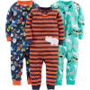 imageSimple Joys by Carters Kids 3Pack Snug Fit Footless Cotton PajamasNavy SpaceRust StripeTurquoise Green Dogs