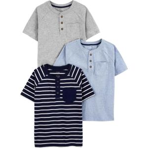 imageSimple Joys by Carters Baby Boys 3Pack ShortSleeve Tee ShirtsBlue HeatherGrey Heather DotsNavy Stripe