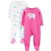 imageSimple Joys by Carters Baby Girls Cotton Footed Sleep and Play Pack of 2Pink ElephantWhite Sea Life