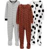 imageSimple Joys by Carters Toddlers and Baby Boys SnugFit Footed Cotton Pajamas Pack of 3Brown Animal PrintGrey Polka DotWhite Stripe