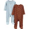 imageSimple Joys by Carters Unisex Baby 2Pack 2Way Zip Textured Sleep and PlayBlueBrown Animal Print