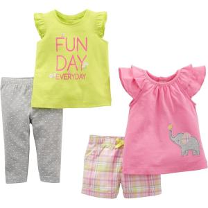 imageSimple Joys by Carters Baby Boys 4Piece Playwear SetGrey DotsLime Green Text PrintPink ElephantPlaid