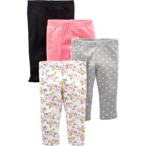 imageSimple Joys by Carters Baby Girls 4Pack PantsBlackGrey HeartsPinkWhite Floral