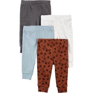 imageSimple Joys by Carters Baby Girls 4Pack PantsBlueBrown Animal PrintDark GreyWhite